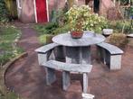 Granieten tuintafel met 3 bankjes. In nieuwstaat, Ophalen, Zo goed als nieuw