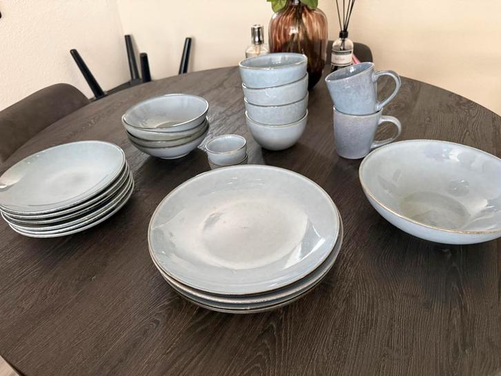 Blauw servies set Sienna (Action), Huis en Inrichting, Keuken | Servies, Gebruikt, Compleet servies, Overige stijlen, Porselein