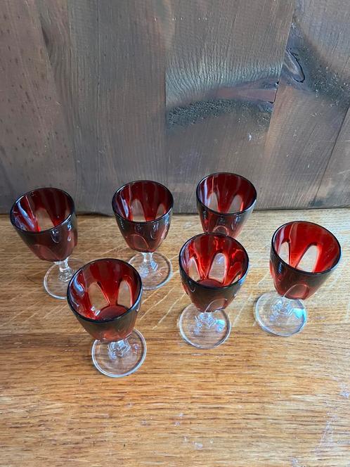 6 Cristal D'Arques Luminarc Ruby Red Borrel- Of Shotglaasjes, Antiek en Kunst, Antiek | Glas en Kristal, Ophalen of Verzenden