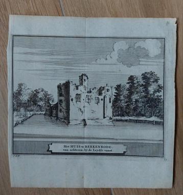 11 / Huis te Berkenrode bij Haarlem Originele gravure 1736 beschikbaar voor biedingen