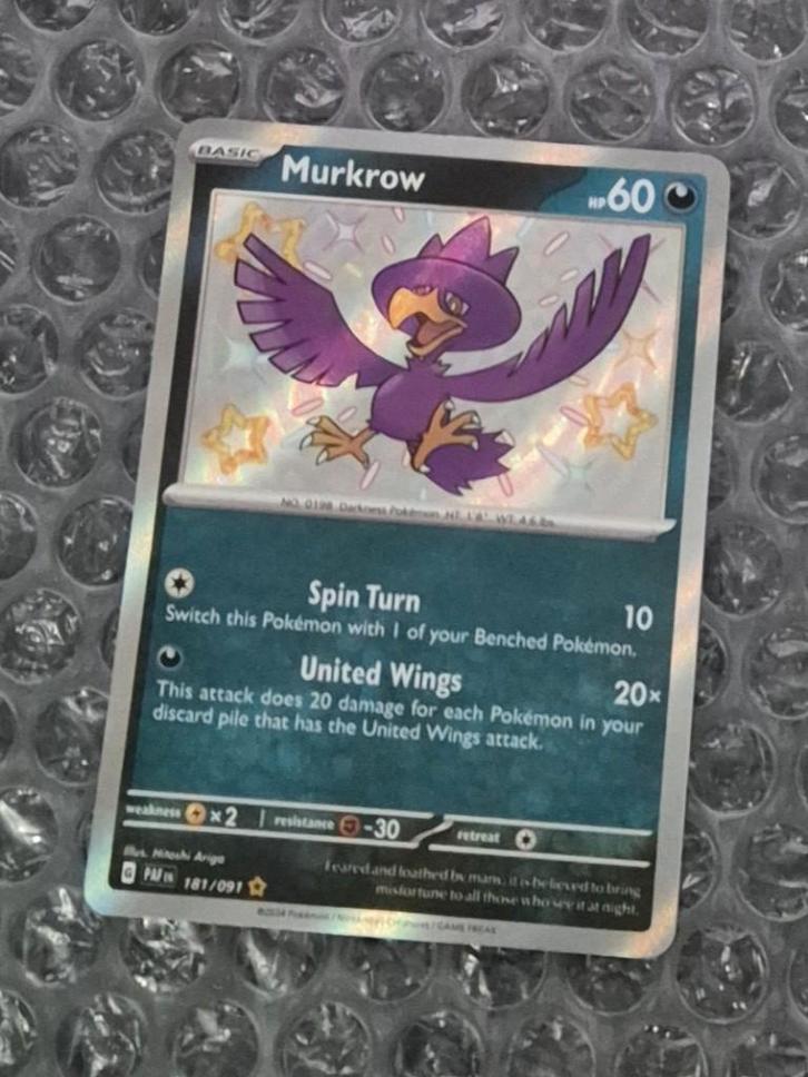 Shiny Murkrow 181/091 Paldean Fates Scarlet & Violet PAF, Hobby en Vrije tijd, Verzamelkaartspellen | Pokémon, Zo goed als nieuw