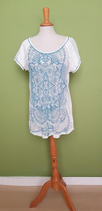 Didi shirt top crème zeegroen borduursel korte mouw maat S beschikbaar voor biedingen