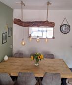 Boomstam eettafel lamp, Huis en Inrichting, Lampen | Hanglampen, Ophalen, Gebruikt, 50 tot 75 cm, Glas