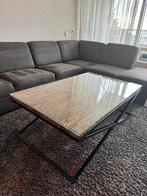 Industriële salontafel met glas – 130x80x60 cm, 100 tot 150 cm, Minder dan 50 cm, Rechthoekig, 50 tot 100 cm