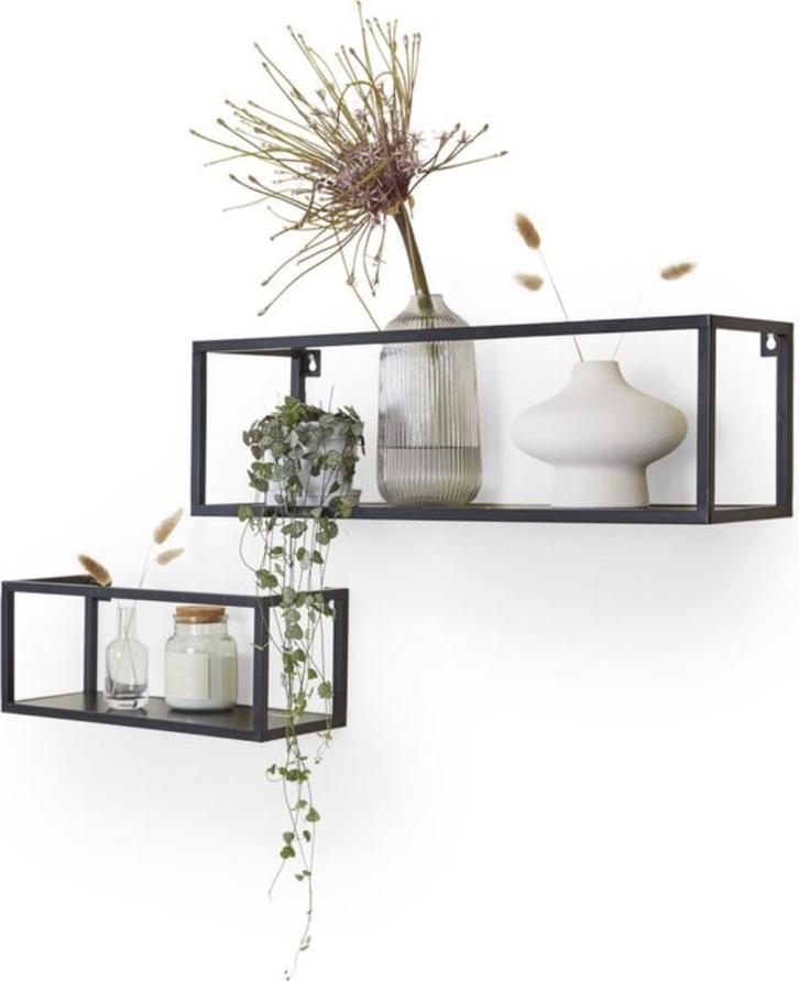 Lifa Living - Wandrek Madrid - Set van 2 - Zwart, Huis en Inrichting, Woonaccessoires | Wandplanken en Boekenplanken, Zo goed als nieuw