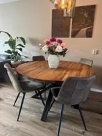 Complete eettafel set 140cm, Ophalen, Rond, Zo goed als nieuw, Vijf personen of meer