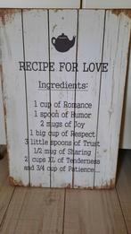 Houten tekstbord Recipe for Love, Ophalen of Verzenden, Zo goed als nieuw