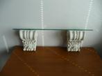 2 massief eikenhouten consoles met glasplaat Hoog 25 cm Bree, Ophalen of Verzenden