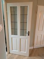 Opdekdeur met glas in lood, Doe-het-zelf en Verbouw, Deuren en Horren, Gebruikt, 80 tot 100 cm, Binnendeur, Ophalen of Verzenden