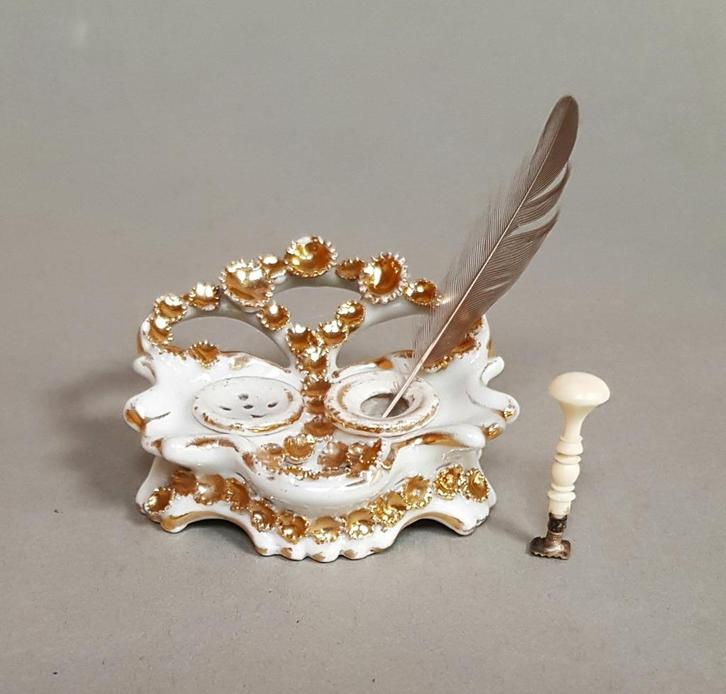 Miniatuur porceleinen inktstel, 19e eeuw., Antiek en Kunst, Antiek | Keramiek en Aardewerk, Ophalen of Verzenden