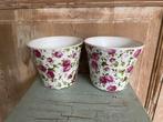 2 x romantische bloempot bloemen rozen / roosjes. Rood Roze., Tuin en Terras, Bloempotten, Ophalen, Overige materialen, Rond, Zo goed als nieuw