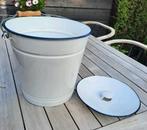 Antieke emaille melk/was emmer met deksel, Ophalen of Verzenden