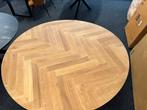 Eiken visgraat tafel rond 140cm normaal 679,- nu 275,-, Ophalen, 100 tot 150 cm, RJ's, Rond