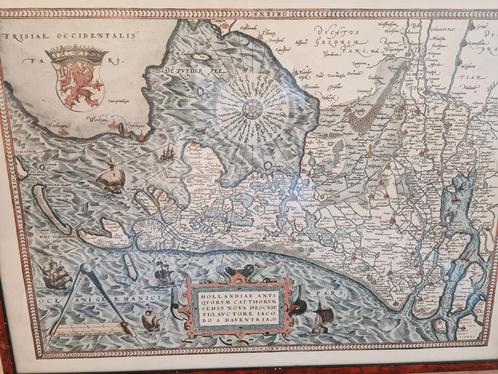 Ingelijste landkaart van Nederland, Abraham Ortelius (1570), Antiek en Kunst, Kunst | Etsen en Gravures, Ophalen of Verzenden
