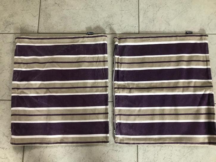 2 paars/beige/wit gestreepte kussen hoezen met rits, Huis en Inrichting, Woonaccessoires | Kussens, Zo goed als nieuw, Paars, Overige vormen