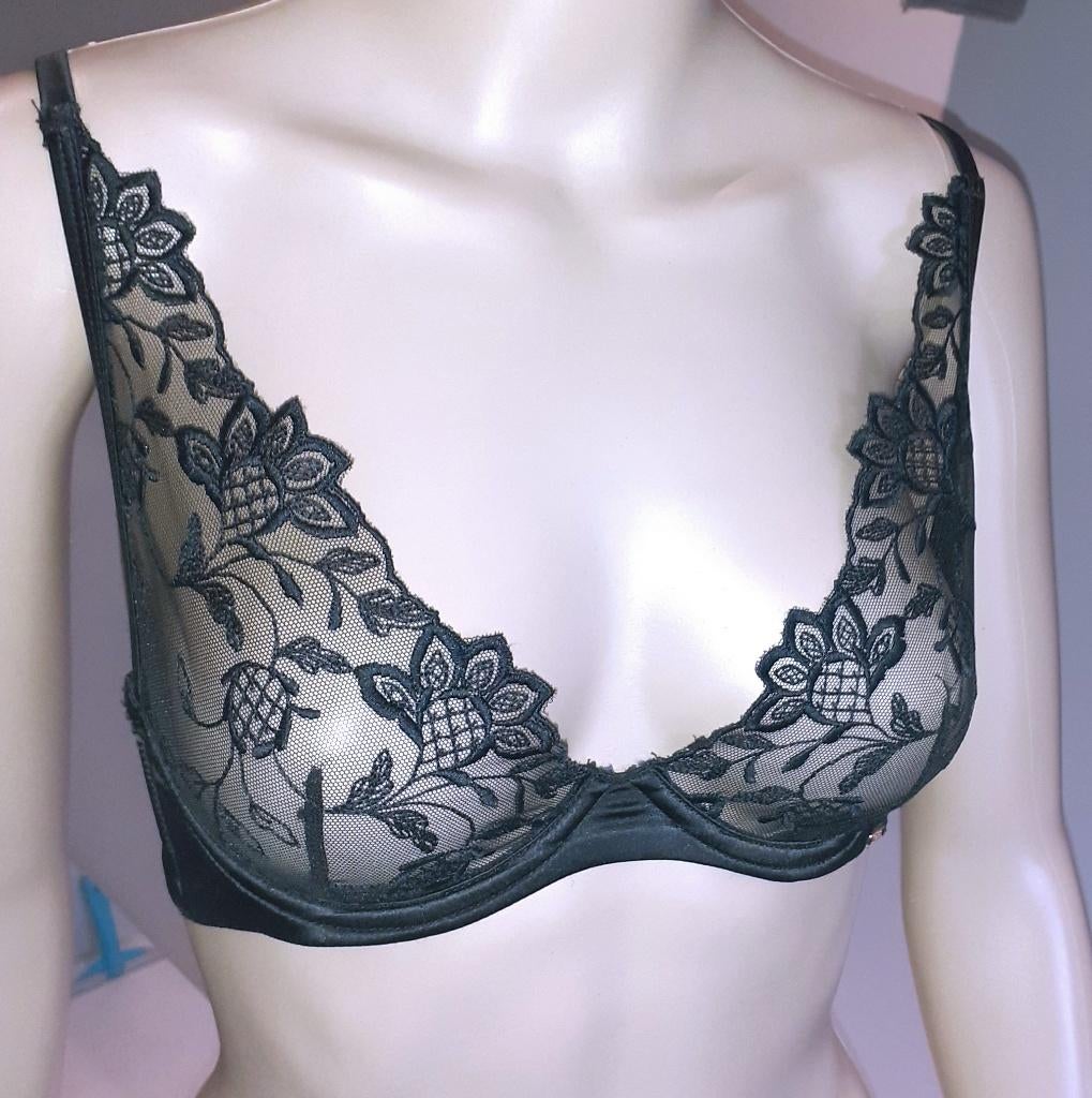 Niet voorgevormde bh transparant zwart Inga Hunkemoller 70C, Ophalen of Verzenden, Zwart, BH