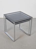 Set 3 vintage nesting tables glas wire with Brabantia ´60, Huis en Inrichting, Tafels | Bijzettafels, Minder dan 45 cm, Minder dan 55 cm