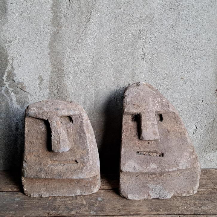 Stenen beeldje gezicht steen landelijk sober *Etage3*, Huis en Inrichting, Woonaccessoires | Overige, Zo goed als nieuw, Ophalen of Verzenden