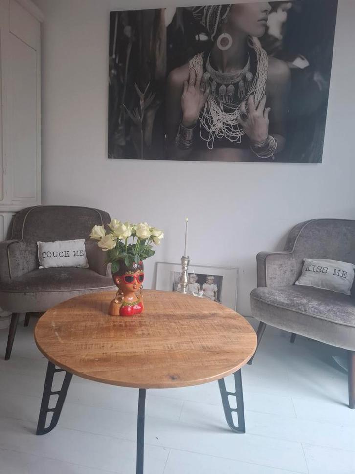 Industriële Houten Salontafel, Huis en Inrichting, Tafels | Salontafels, Gebruikt, Minder dan 50 cm, 50 tot 100 cm, 50 tot 100 cm