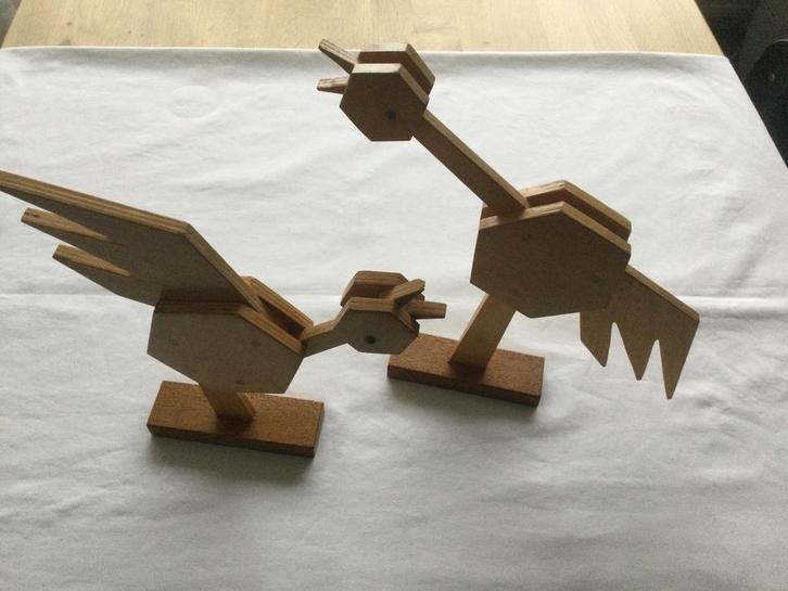Houten beweegbare kippen vintage jaren 60., Antiek en Kunst, Curiosa en Brocante, Ophalen of Verzenden