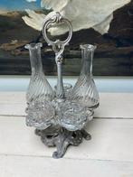 Antiek Zilveren Tafelstel met Glazen Flessen en Zoutvaatjes, Ophalen of Verzenden