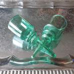 2 groene toast glaasjes zonder voet vintage / antiek? 2901, Antiek en Kunst, Ophalen of Verzenden