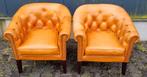 2x Chesterfield club fauteuil honing bruin leer + BEZORGING, Gebruikt, ., Chesterfield, Ophalen of Verzenden