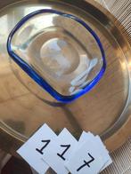 Glazen Schaal met Blauwe Rand en Diergravure, Ophalen of Verzenden