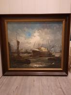 Verfschilderij haven, Antiek en Kunst, Kunst | Schilderijen | Klassiek, Ophalen