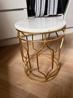 Tafel van goud en marmer met metalen frame, Huis en Inrichting, Tafels | Bijzettafels, Minder dan 55 cm, Rond, Zo goed als nieuw