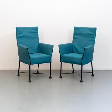 2x Montis Chaplin eetkamerstoelen - blauwe stof beschikbaar voor biedingen