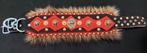 MASTIFF HALSBAND LEER ZWART/ROOD MET GOUDEN DETAILS, Dieren en Toebehoren, Verzenden, Handgemaakt, Zo goed als nieuw