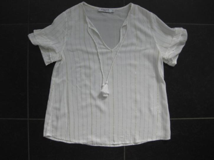 Costes witte blouse, goud draadje lurex korte mouw, S, Kleding | Dames, Blouses en Tunieken, Zo goed als nieuw, Maat 36 (S), Wit
