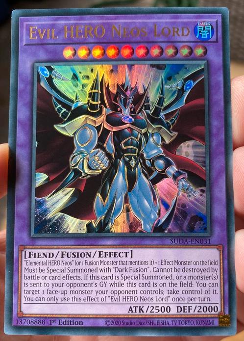 Yu-Gi-Oh! Evil HERO Neos Lord SUDA 1st Ed M/NM !, Hobby en Vrije tijd, Verzamelkaartspellen | Yu-gi-Oh!, Zo goed als nieuw, Losse kaart