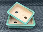 Bonsai schalen set (2) Turquoise geglazuurd aardewerk., Nieuw, Ophalen of Verzenden, Aardewerk, Rechthoekig