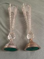 2 antieke champagneglazen, kristal met verzilverde voet., Antiek en Kunst, Antiek | Glas en Kristal, Ophalen of Verzenden