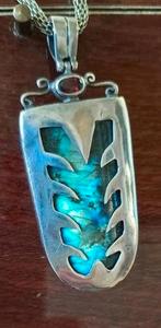 Zilver, Labradoriet, robijn unieke hanger, Gebruikt, Overige voorstellingen, Ophalen of Verzenden, Met edelsteen