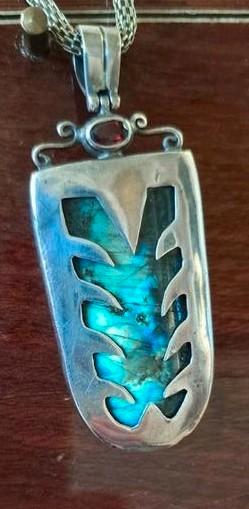 Zilver, Labradoriet, robijn unieke hanger, Sieraden, Tassen en Uiterlijk, Kettinghangers, Gebruikt, Zilver, Zilver, Overige voorstellingen