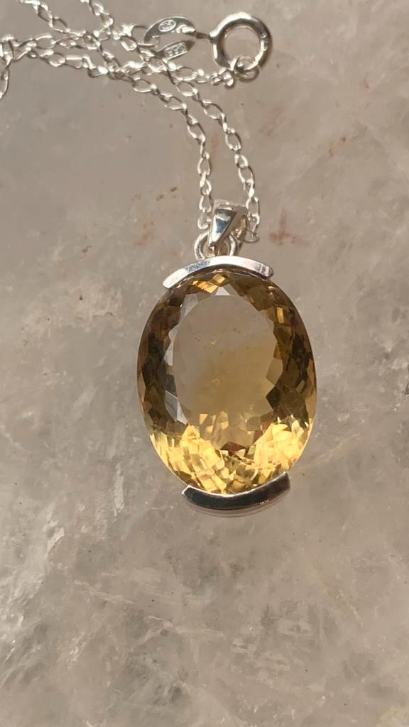 Citrien XL hanger beschermt geluk welvaart uniek eyecatcher, Sieraden, Tassen en Uiterlijk, Kettingen, Nieuw, Zilver, Geel, Met edelsteen