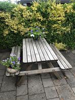 Robuuste picknick tafel ijzer sterk., Tuin en Terras, Ophalen of Verzenden, Gebruikt, Rechthoekig, Hout