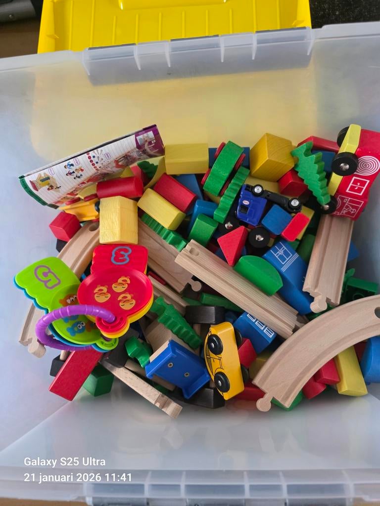 Doos vol speelgoed - Houten blokken en meer!, Ophalen of Verzenden, Gebruikt, Overige merken