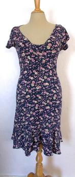 Donkerblauw/roze roosjes print jurkje van Bizzarro! 40, Maat 38/40 (M), Zo goed als nieuw, Knielengte, Verzenden