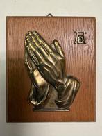 Vintage Houten Plaquette met Bronzen Handen, Verzamelen, Ophalen of Verzenden, Gebruikt, Overige typen