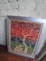 Handgeschilderd Batik van IHNNWANAT in mooie aluminium lijst, Gebruikt, Ophalen of Verzenden, Katoen, Minder dan 30 cm