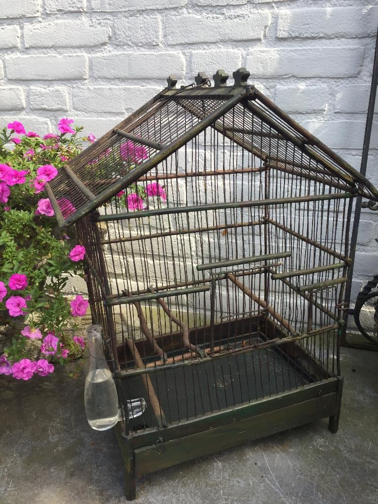 MOOI oud vogelkooitje / vogelhuis met drinkflesje, Ophalen of Verzenden