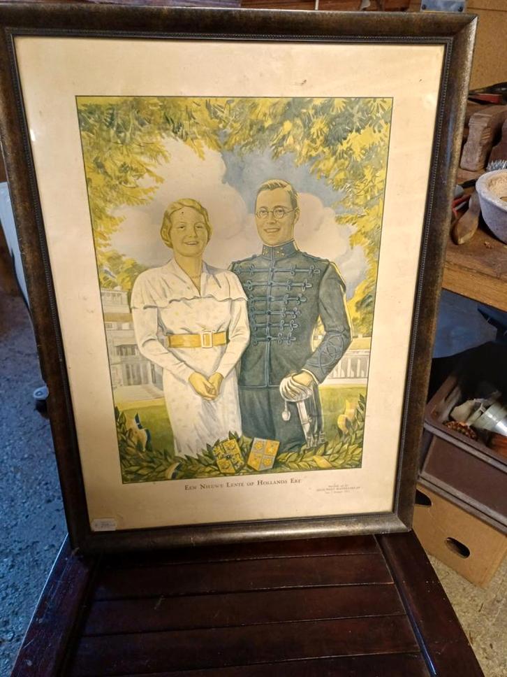 Koningin Juliana & Prins Bernhard Prent 1937, Antiek en Kunst, Kunst | Tekeningen en Foto's, Ophalen of Verzenden