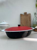 Emaille Ovenschaal Zwart met Stippen & Deksel, Ophalen of Verzenden, Gebruikt, Overige materialen, Overige typen