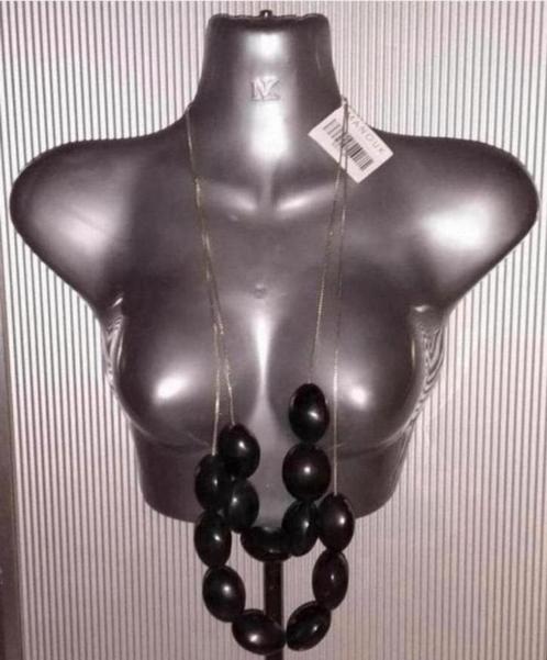 Manouk - ketting met strengen grote kralen, Sieraden, Tassen en Uiterlijk, Kettingen, Nieuw, Overige materialen, Zwart, Met hanger