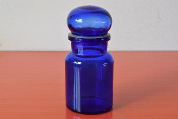 Retro vintage blauwe glazen voorraadpot / stolppot beschikbaar voor biedingen