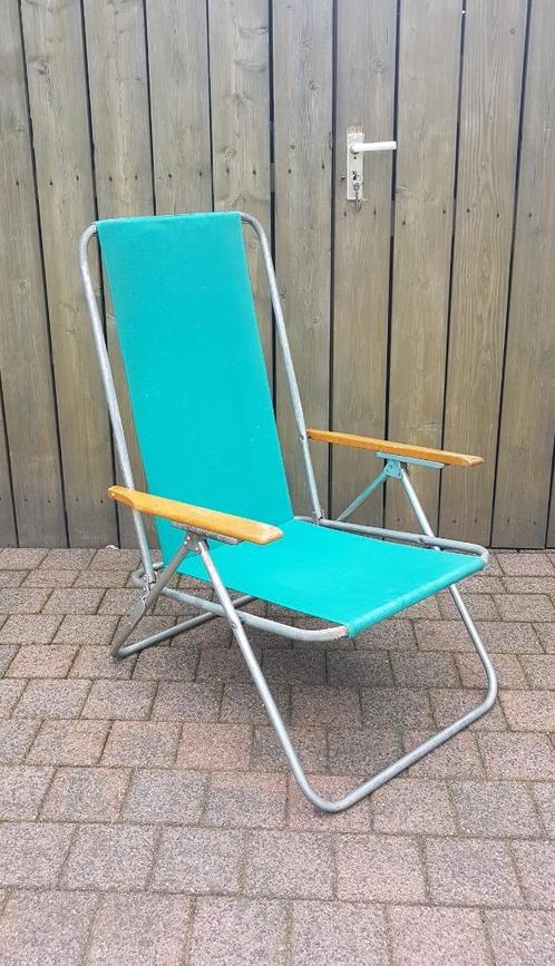 Vintage verstelbare tuinstoel met leuningen, Tuin en Terras, Tuinstoelen, Gebruikt, Metaal, Inklapbaar, Verstelbaar, Ophalen of Verzenden
